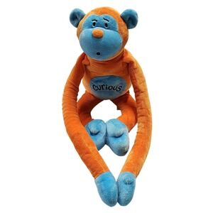 Animal Alley Curious Monkey Plush Orange Blue Long Arms Stuffed Toy Vintage Y2K